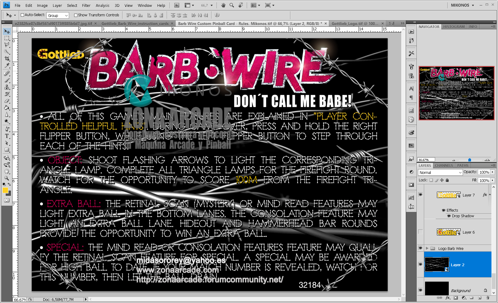 "Barb Wire Pinball Cards Customized" (GOTTLIEB). Designed by Zona